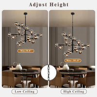 Large Sputnik Chandeliers,3 Tier 43"Globe Chandelier for High Ceiling Black
