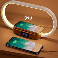 Bedside Lamp with Wireless Charger,Wooden Table Lamp with Charging Station,Touch Nightstand Lamp with Clock,3 Color Stepless Dimming Touch Lamp for Bedroom,Unique Gifts for Women