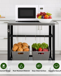 2-Tier Outdoor Grill Cart With Stainless Steel Top, Locking Wheels & Tool Hooks, Movable BBQ Prep Table With Mesh Shelf, Rolling Serving Bar Cart For Patio, Backyard, Pizza Oven Stand, Black