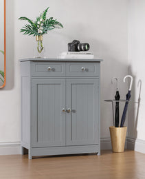 Freestanding Bathroom Floor Cabinet, Wooden Bathroom Cabinet with 2 Doors, 2 Drawers and Adjustable Shelf, Gray