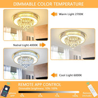 24" Modern Crystal Dimmable Chandeliers for Living Room LED Chandeliers Flush Mount Ceiling Light Fixture Dining Room Bedrooms Gold