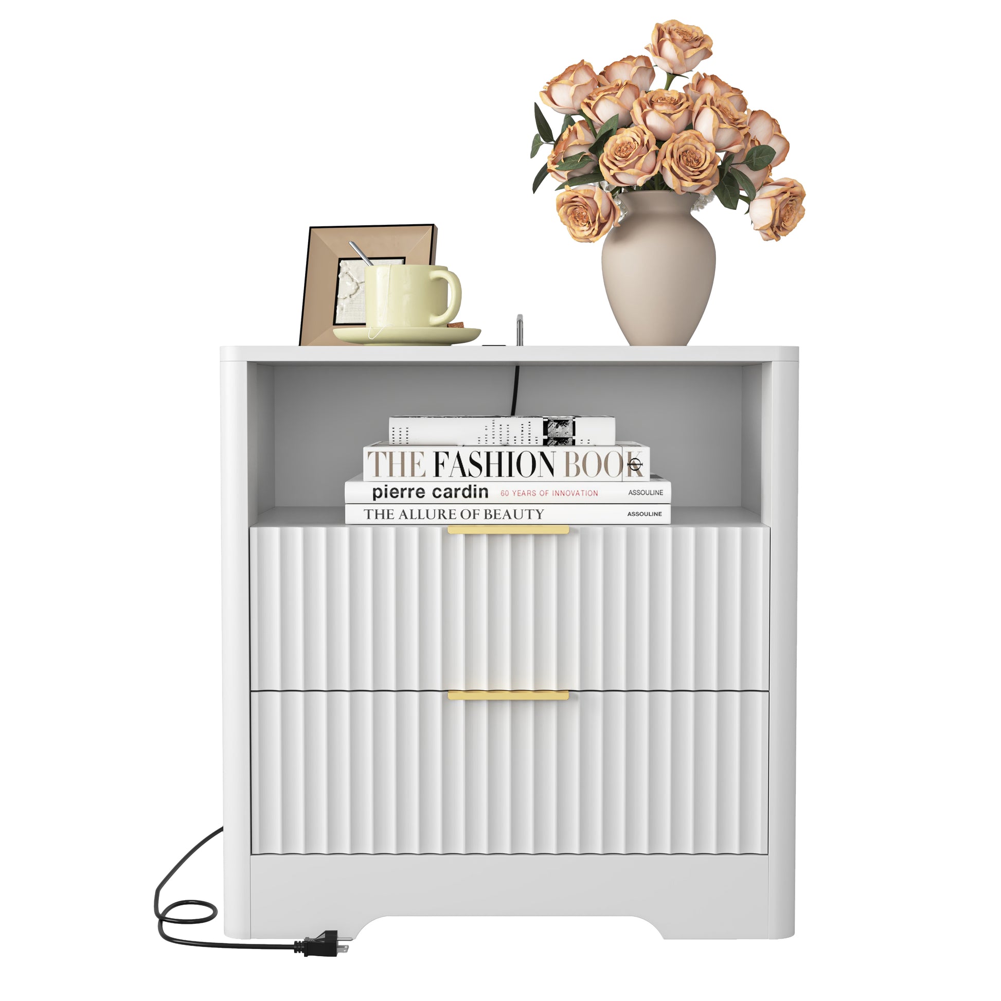 Nightstand With Charging Station, Smart Nightstand With Night Light,Bedside Tables With Storage Cabinet For Bedroom