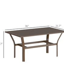Outdoor Coffee Table With Slatted Tabletop, All-Weather Rectangle Metal Patio Coffee Table For Garden, Brown