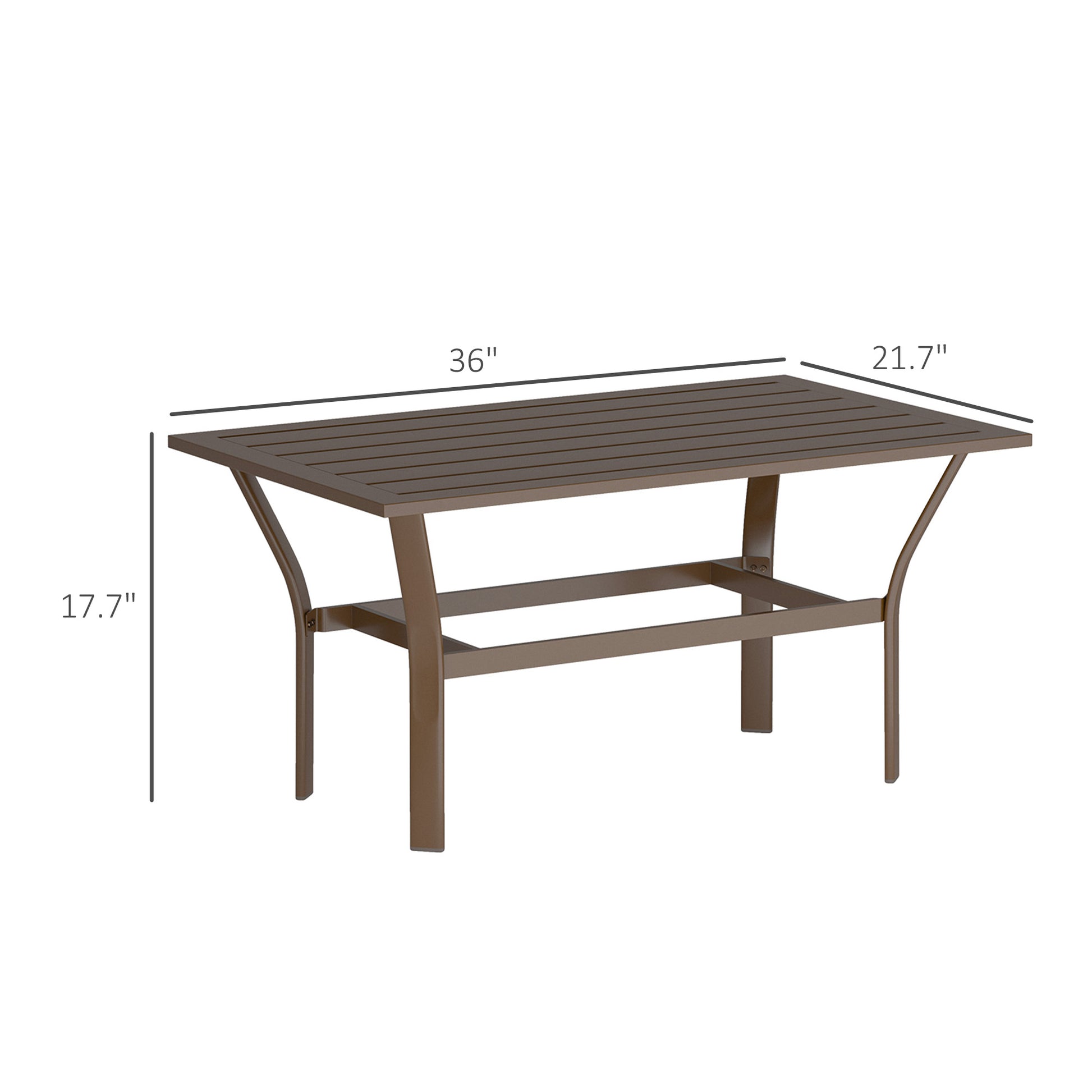 Outdoor Coffee Table With Slatted Tabletop, All-Weather Rectangle Metal Patio Coffee Table For Garden, Brown