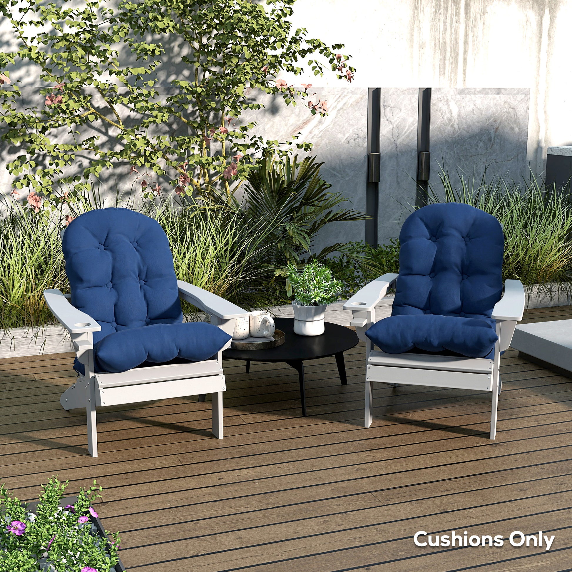 Adirondack Chair Cushions Set of 2, Tufted High Back Patio Non-Slip Cushions for Adirondack Chairs, Navy Blue