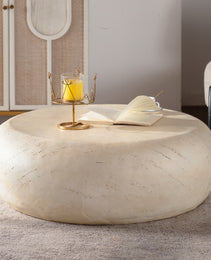 MgO Mid-Century Round Centre Coffee Table Vintage Faux Stone Sofa Pre-Modern Coffee Tables Beige Coffee Table For Living Room Office Apartment