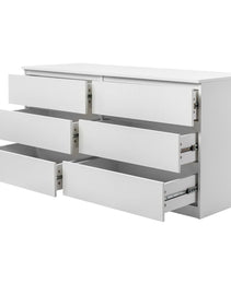 6 Drawer Double Dresser For Bedroom, Wide Storage Cabinet For Living Room Home Entryway, White