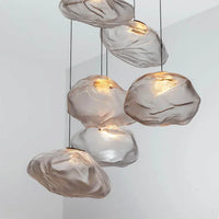 Nordic Designer Smoke Gray Cloud Glass Hanging Chandelier Hotel Living Room Art LED Pendant Lamp Staircase Decor Lights Fixtures