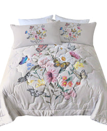 Butterfly Flower Comforter Light Pink Bedding Sets Twin For Girls Women, 1 Soft Comforter And 2 Pillowcases Suit For All Season Use