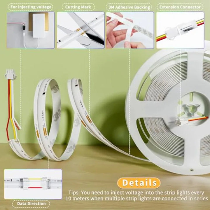 RGB Smart IC COB LED Strip Light Addressable/7.5m, UL-Listed DC24V Color Flowing Strip Light Multicolor Flexible Tape Lights fo