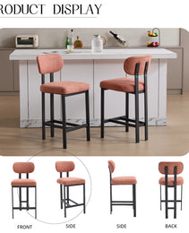 Bar Stools Set Of 2, 26 Inch Modern Upholstered Fabric Counter Height Barstools, Kitchen Island Chairs With Black Metal Legs For Dining Room Kitchen Island Bar