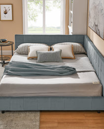 Queen Size Upholstered Tufted Bed Frame, Sofa Bed Frame With Comfortable Backrest And Armrests, Queen Size Bed For Bedroom, Living Room,Velvet, GREY 85.5x64.5x30.5