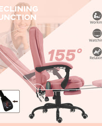 7-Point Vibrating Massage Office Chair High Back Massaging Office Desk Chair With Lumbar Support, Footrest, Pink