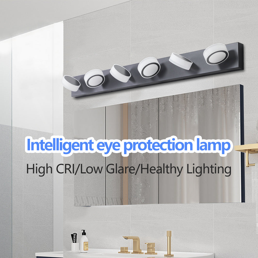 45in  Modern 6-Light LED Vanity Light, Sleek Black Bathroom Wall Light Fixture For Mirror, Shower, And Bathroom Decor