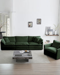 Sofa Set Of 3, 1-1-3 Seats Living Room Sofa Set, Accent Chair, Loveseat, And Three-Seat Sofa Modern Style Round Arms 3 Piece Sofa Set, Green Chenille