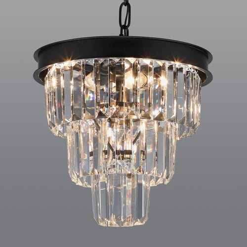Black Crystal Chandeliers for Dining Room，4-Lights D12 Inch