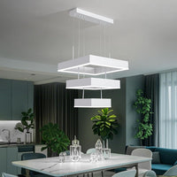Modern LED Chandeliers Adjustable Hanging Black Pendant Light Fixture 3 Ring Flush Mount Chandeliers for Bedroom,Kitchen,Island Cafe