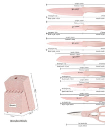 Kitchen Knife Set With Block, 14 Piece Pink Non-Stick Paint Coating Stainless Steel Knives Set, Anti-Rust And Dishwasher Safe, 12 Knives With Kitchen Shears And Block Pink