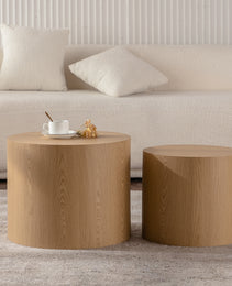 Nesting Coffee Table Set Of 2 Round Wooden Coffee Tables Circle Modern Table For Small Space Living Room Bedroom Accent End Side Table