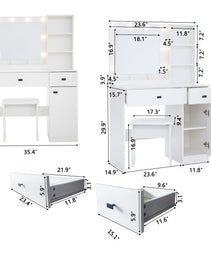 Vanity Desk With Lights, Vanity Set With Mirror, Makeup Vanity Desk With Large Drawers  Three Level Storage Dreeser, VanitysVanities With 3 Lights Brightness Adjustable For Bedroom, White