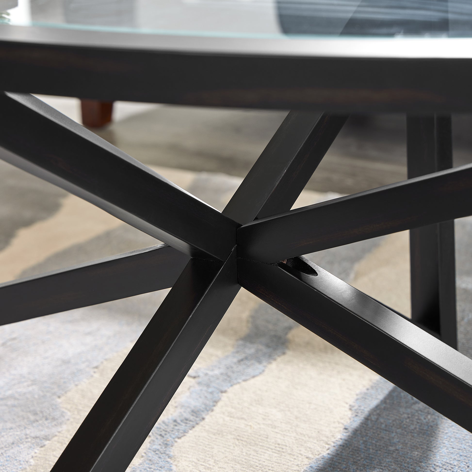 Modern Simple Glass Coffee Table, Tempered Glass Coffee Table Solid Wood Base Round Transparent Glass Top Modern Living Room Terrace Study Coffee Table