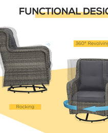 Patio Bistro Set, Porch Furniture with 360° Rotation & Rocking Function, 28.25"x30.75"x36.25", Gray
