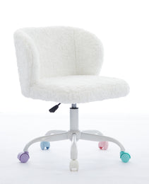 A&A Furniture Office Chair,Artificial Rabbit Hair Home Office Chair With Metal Base,Adjustable Desk Chair Swivel Office Chair,Vanity Chair  Ivory
