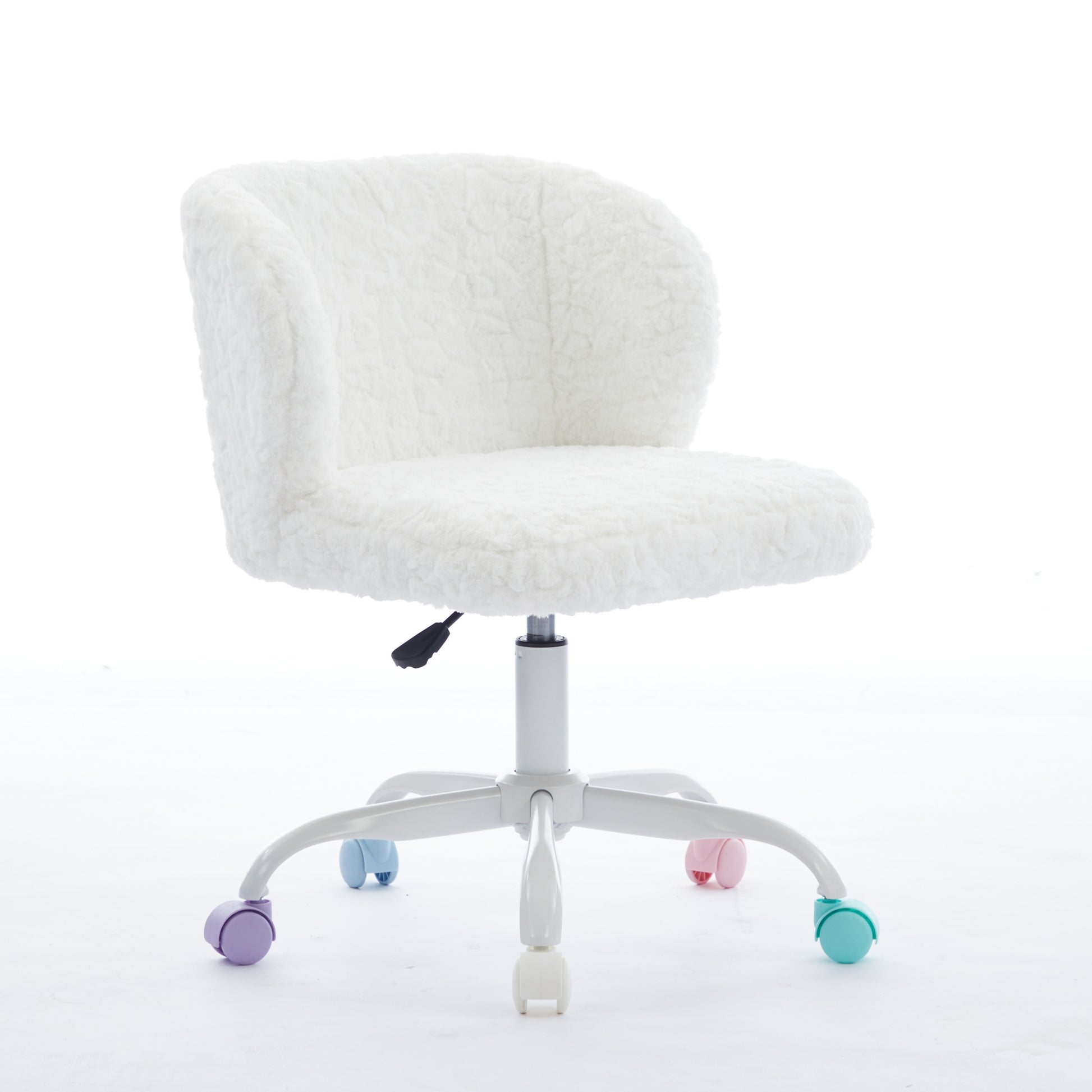 A&A Furniture Office Chair,Artificial Rabbit Hair Home Office Chair With Metal Base,Adjustable Desk Chair Swivel Office Chair,Vanity Chair  Ivory