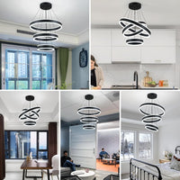 Modern LED Chandeliers Adjustable Hanging Black Pendant Light Fixture 3 Ring Flush Mount Chandeliers for Bedroom,Kitchen,Island Cafe