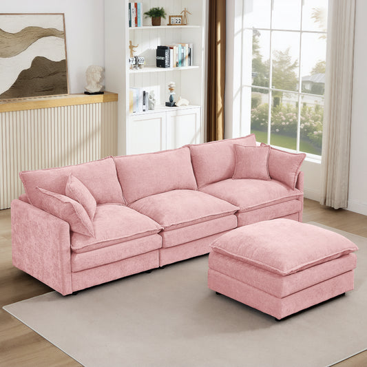 Modular Sectional Sofa, 102 Inch L Shaped Couch Set For Living Room, 3-Seater Comfy Cloud Couches With Movable Ottoman, DIY Combination, Chenille,