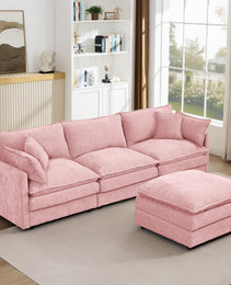 Modular Sectional Sofa, 102 Inch L Shaped Couch Set For Living Room, 3-Seater Comfy Cloud Couches With Movable Ottoman, DIY Combination, Chenille