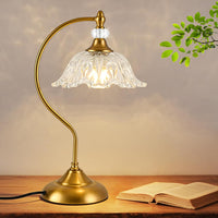 Brushed Nickel Table Lamp with a Floral Clear Glass Shade, a Plug-In Nightstand Lamp in Brushed Nickel Finish for Bedroom, Living Room,Office, and Desk
