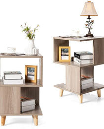 2 Pieces Wooden Modern Nightstand Set With Legs For Living Room