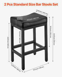 Bar Stool Set Of 2, PU Leather Counter Height Stools, 25 Inch Barstool With Saddle-Seat And Metal Legs, Easy Assembly Backless Bar Chair, Island Barstools For Kitchen, Dining Room, Cafe, Black