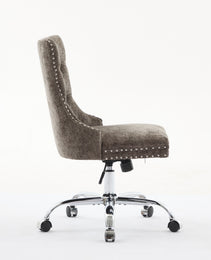 A&A Furniture Office Chair,Modern Chenille Upholstered Tufted Button Home Office Chair With Chrome Metal Base,Adjustable Desk Chair Swivel Office Chair Gray