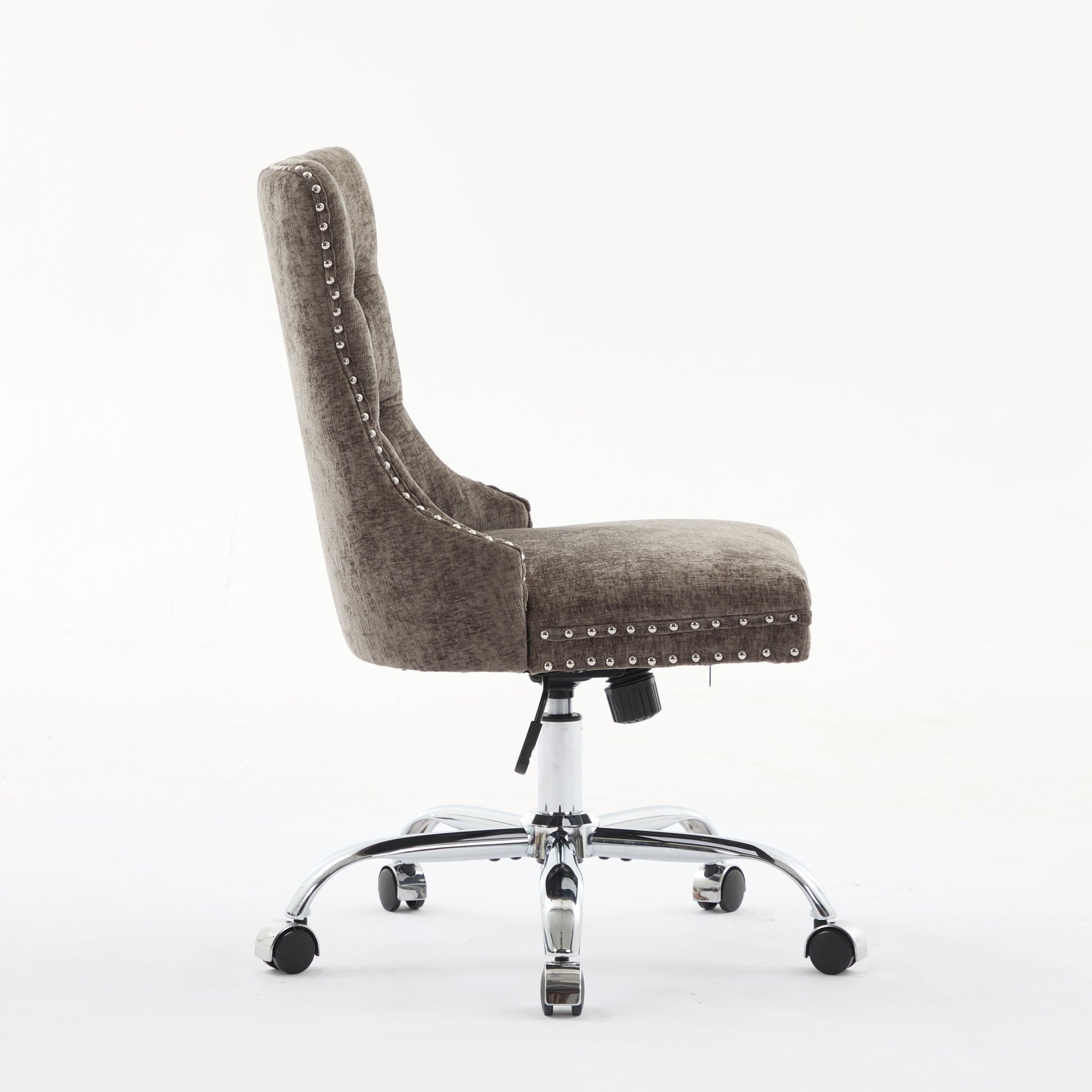 A&A Furniture Office Chair,Modern Chenille Upholstered Tufted Button Home Office Chair With Chrome Metal Base,Adjustable Desk Chair Swivel Office Chair Gray