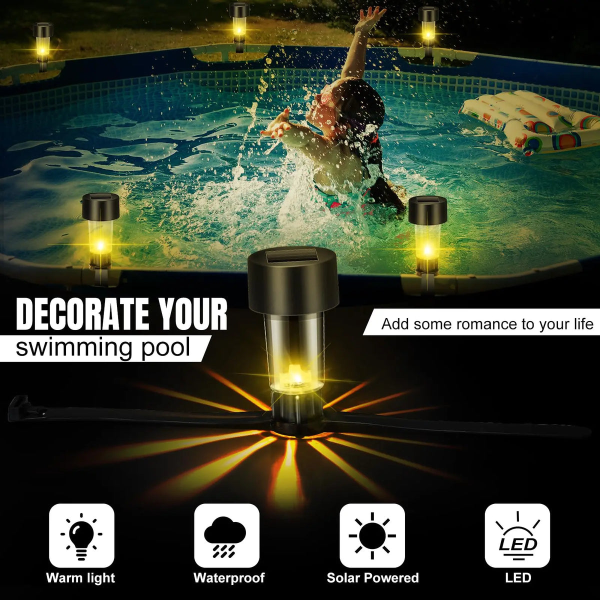 6 Packages Solar Pool Light Frame on The Ground for Swimming Pool Outdoor Pool Fence Decorative Accessories Led Waterproof Lamp