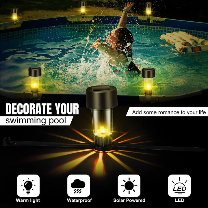 6 Packages Solar Pool Light Frame on The Ground for Swimming Pool Outdoor Pool Fence Decorative Accessories Led Waterproof Lamp