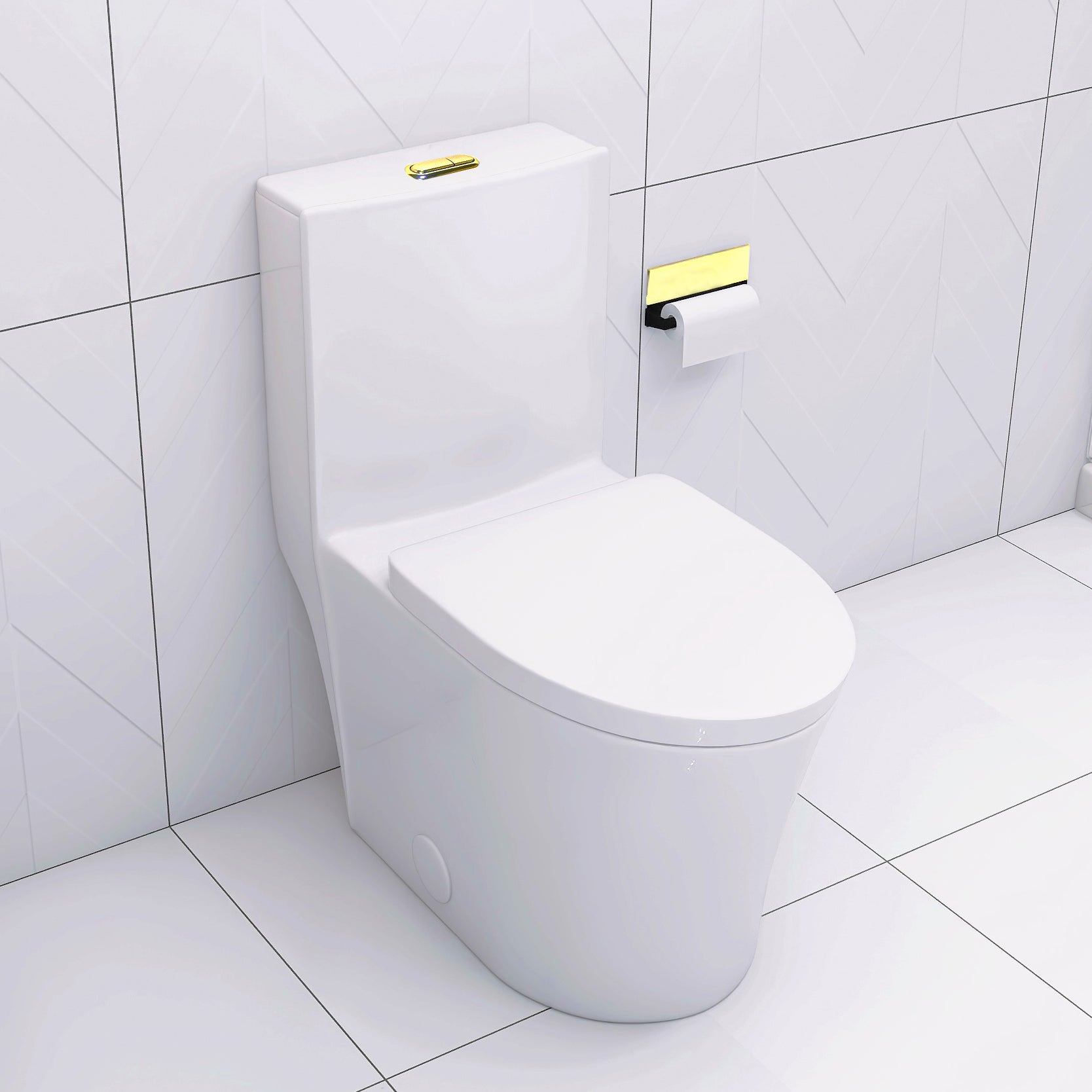 Elongated One-Piece Toilet – Modern White Porcelain Bathroom Toilet