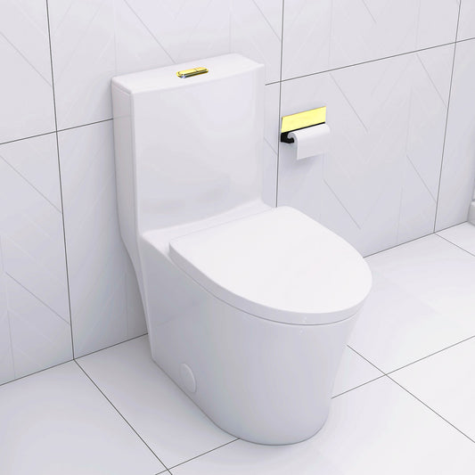 Elongated One-Piece Toilet – Modern White Porcelain Bathroom Toilet
