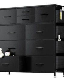 10-Drawer Dresser With Side Pocket & Hooks, Storage Cabinet With Wood Top For Bedroom Closet Organization