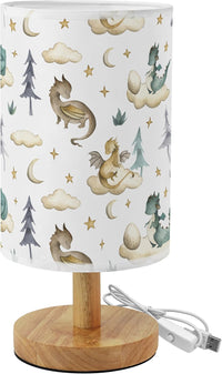 Cute Dragon Bedside Table Lamp for Bedroom with USB Port (White)