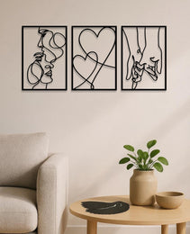 3 Piece Romantic Metal Wall Art Set Minimalist Couple Silhouette For Living Room
