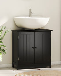 Under Sink Bathroom Cabinet, Pedestal Sink Storage Cabinet with 2 Doors, Shelf and U-Shape, Black