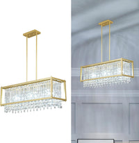 Modern Foyer Chandelier, Gold Crystal Chandelier Entryway Pendant Light Fixture, Square Adjustable Height Chandeliers for Kitchen Island, L15.74'' X H9.84''
