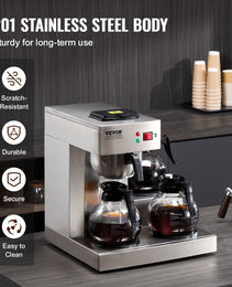 3-Station Commercial Coffee Brewer – 6-Minute Rapid Brew with 3 Warming Plates & 3 Carafes