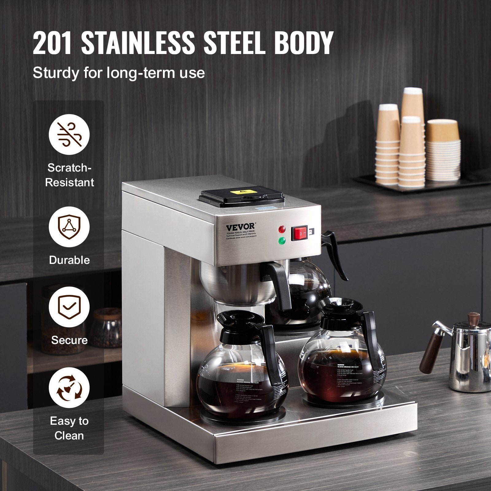 3-Station Commercial Coffee Brewer – 6-Minute Rapid Brew with 3 Warming Plates & 3 Carafes