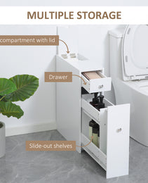 Bathroom Floor Organizer, Freestanding Space-saving Narrow Storage Cabinet, Bathtub Toilet Paper Holder With Drawers, White.