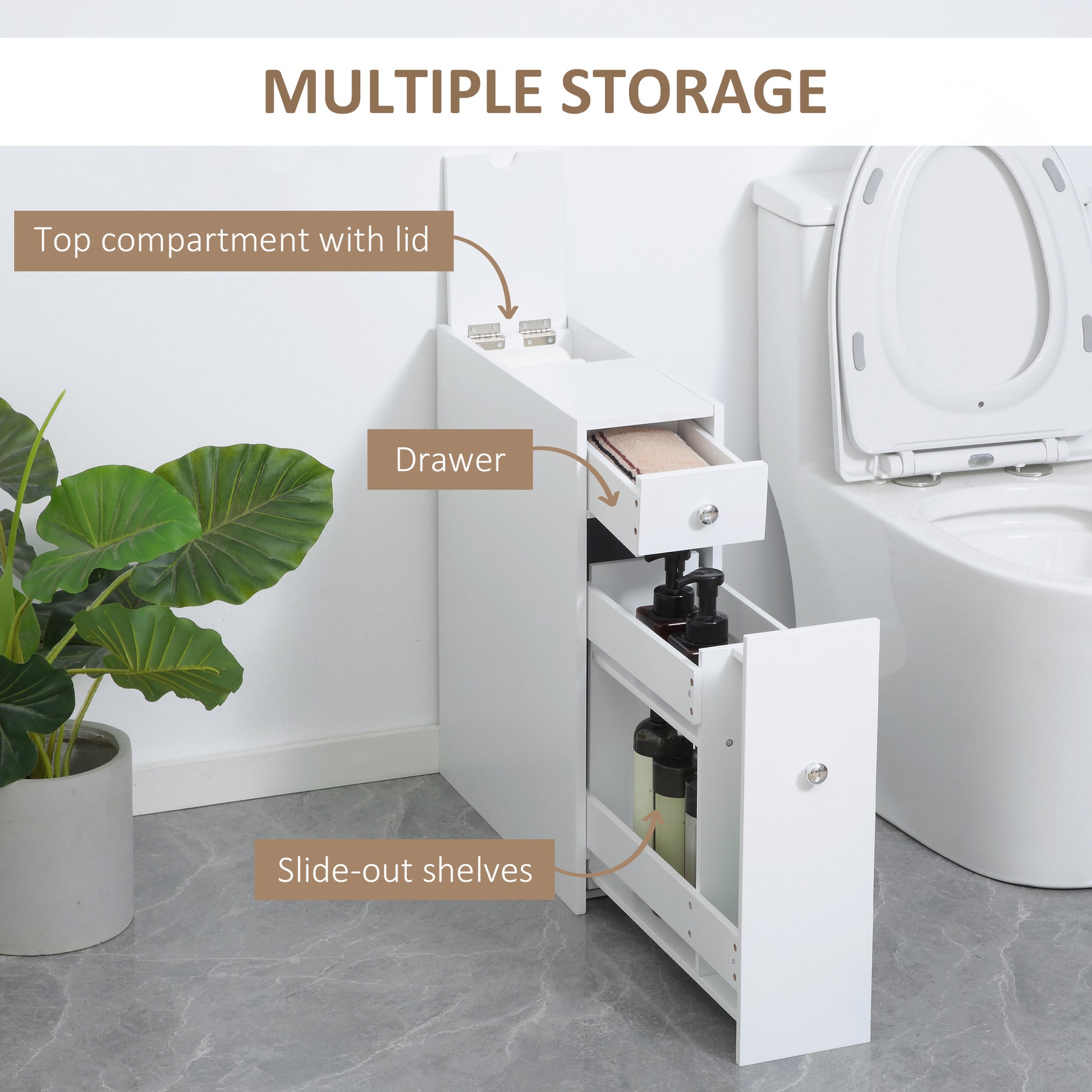 Bathroom Floor Organizer, Freestanding Space-saving Narrow Storage Cabinet, Bathtub Toilet Paper Holder With Drawers, White.