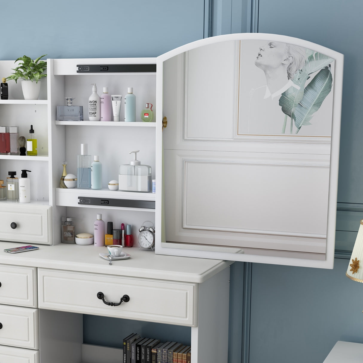 Vanity Desk With Mirror & Lights, Makeup Table Set - CJDS
